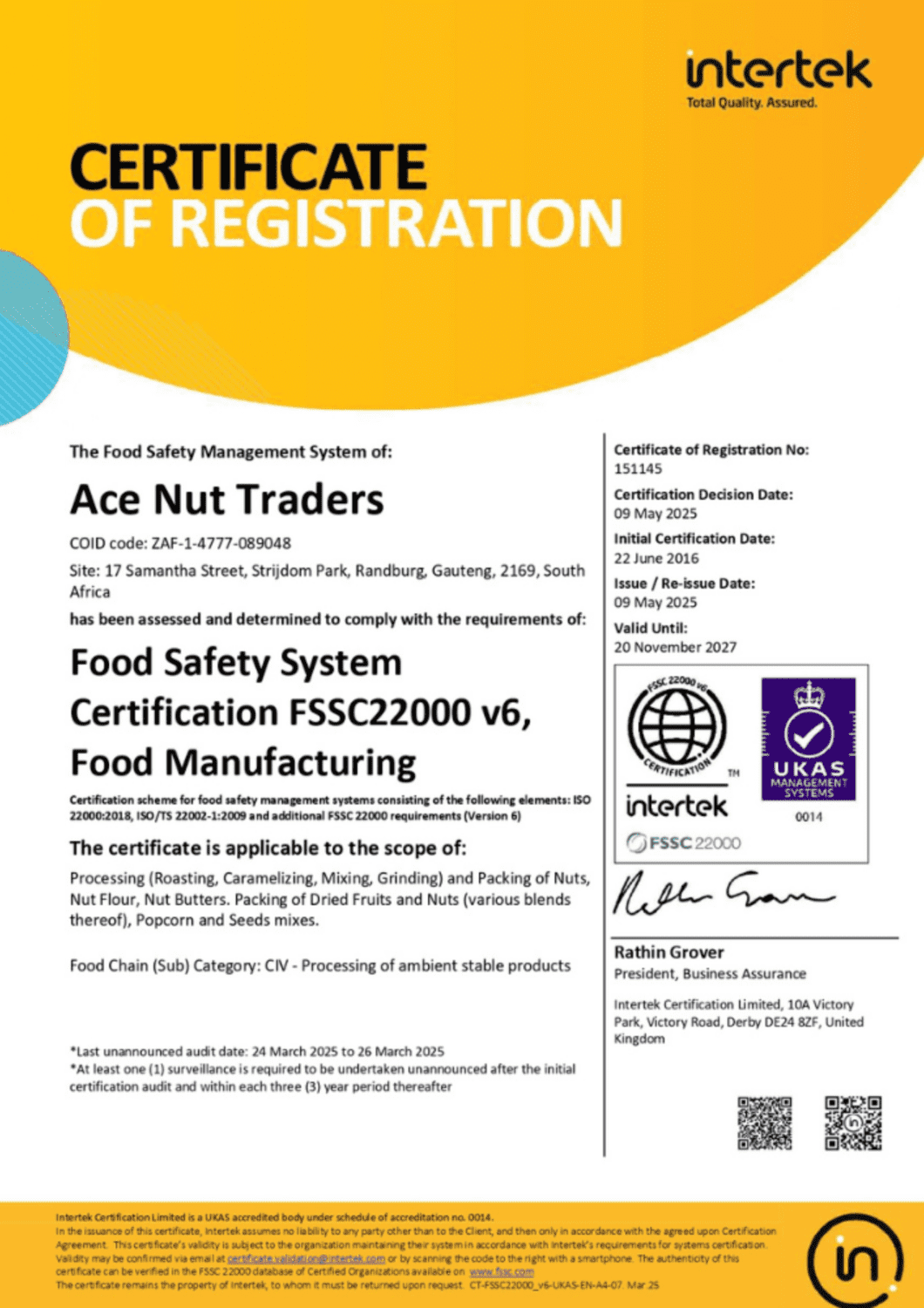 Certificate of Reg.